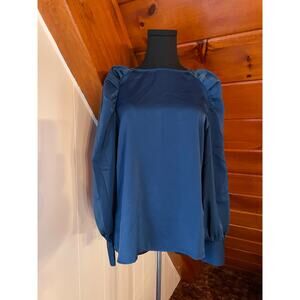 NWT Banana Republic Teal Satin Ruched-Sleeve Blouse sz S
